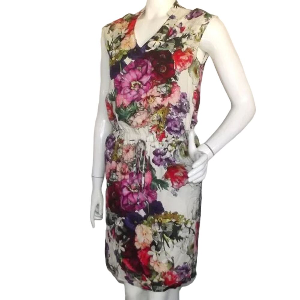 KOTON Dress, UK10/US6, White/Multicolor floral print, Stretch waist, Pockets - Picture 3 of 13